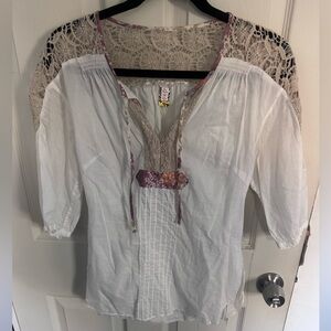 Free People Women Snap Out of It Tunic Medium Off White Pleated XS